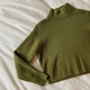 LULULEMON ATHLETICA MERINO WOOL-BLEND RIBBED TURTLENECK SWEATER GREEN SIZE 0